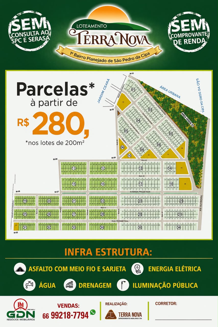 Loteamento Terra Nova em São Pedro da Cipa, Jaciara MT
